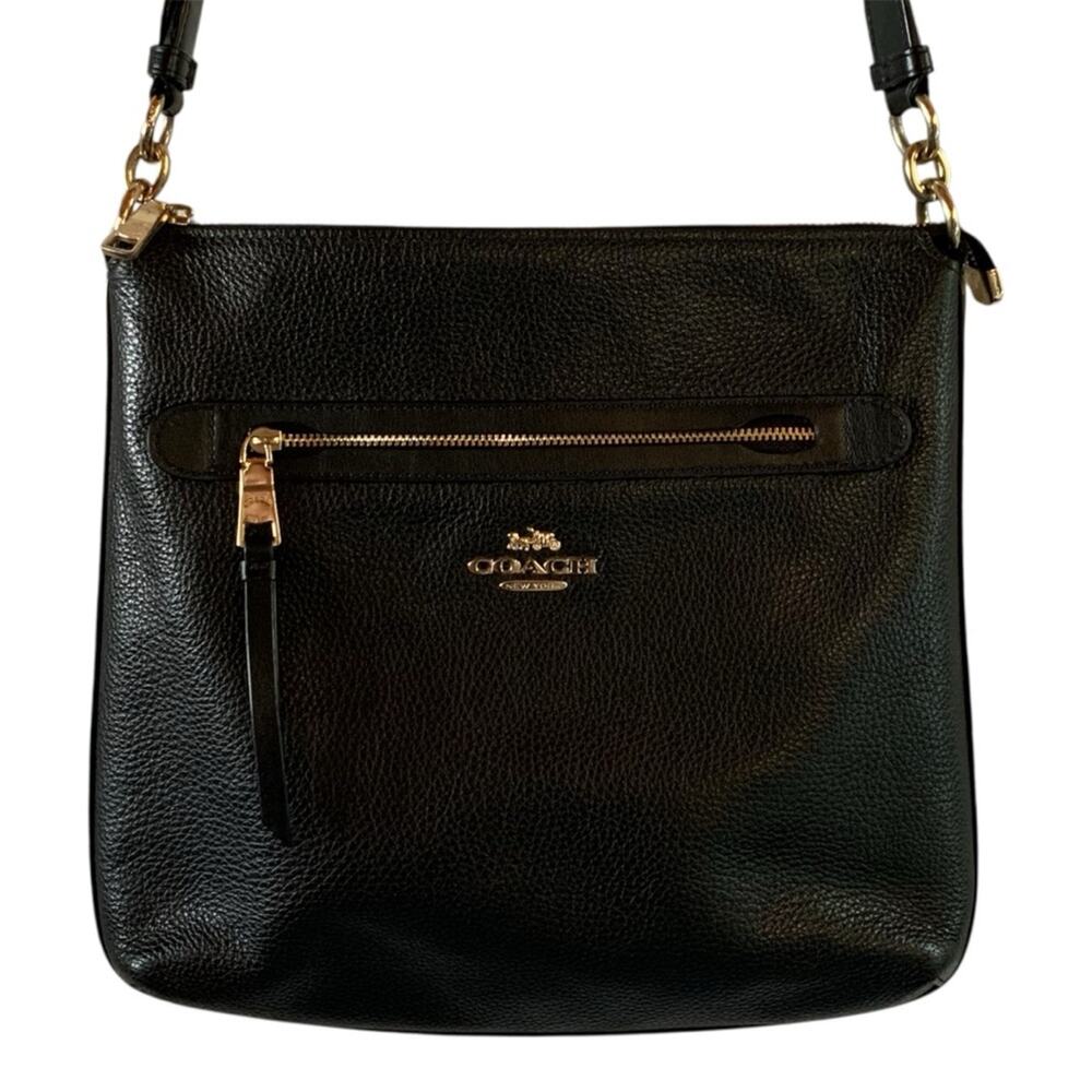 EUC Coach Pebble Leather Mae Crossbody Black with Gold Hardware - Picture 1 of 14